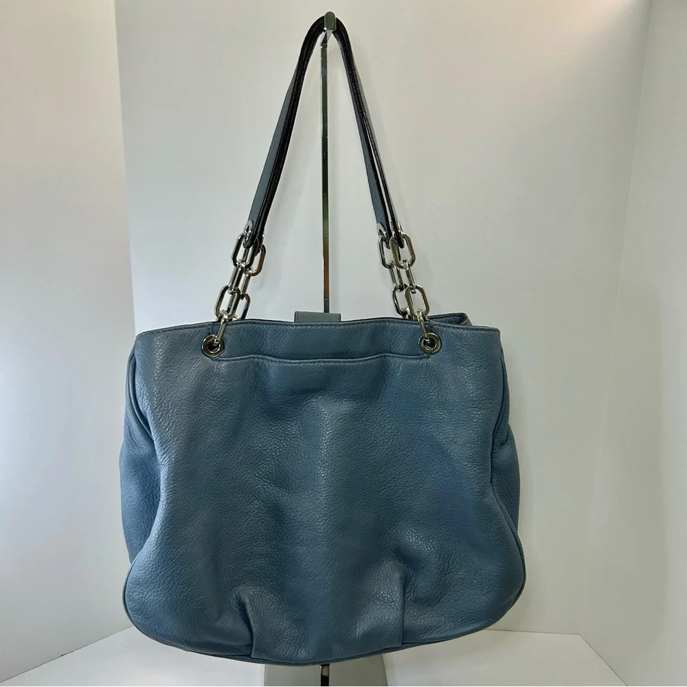 Michael Kors Blue Multi-Compartment Double Strap Shoulder Bag with Chain Accents